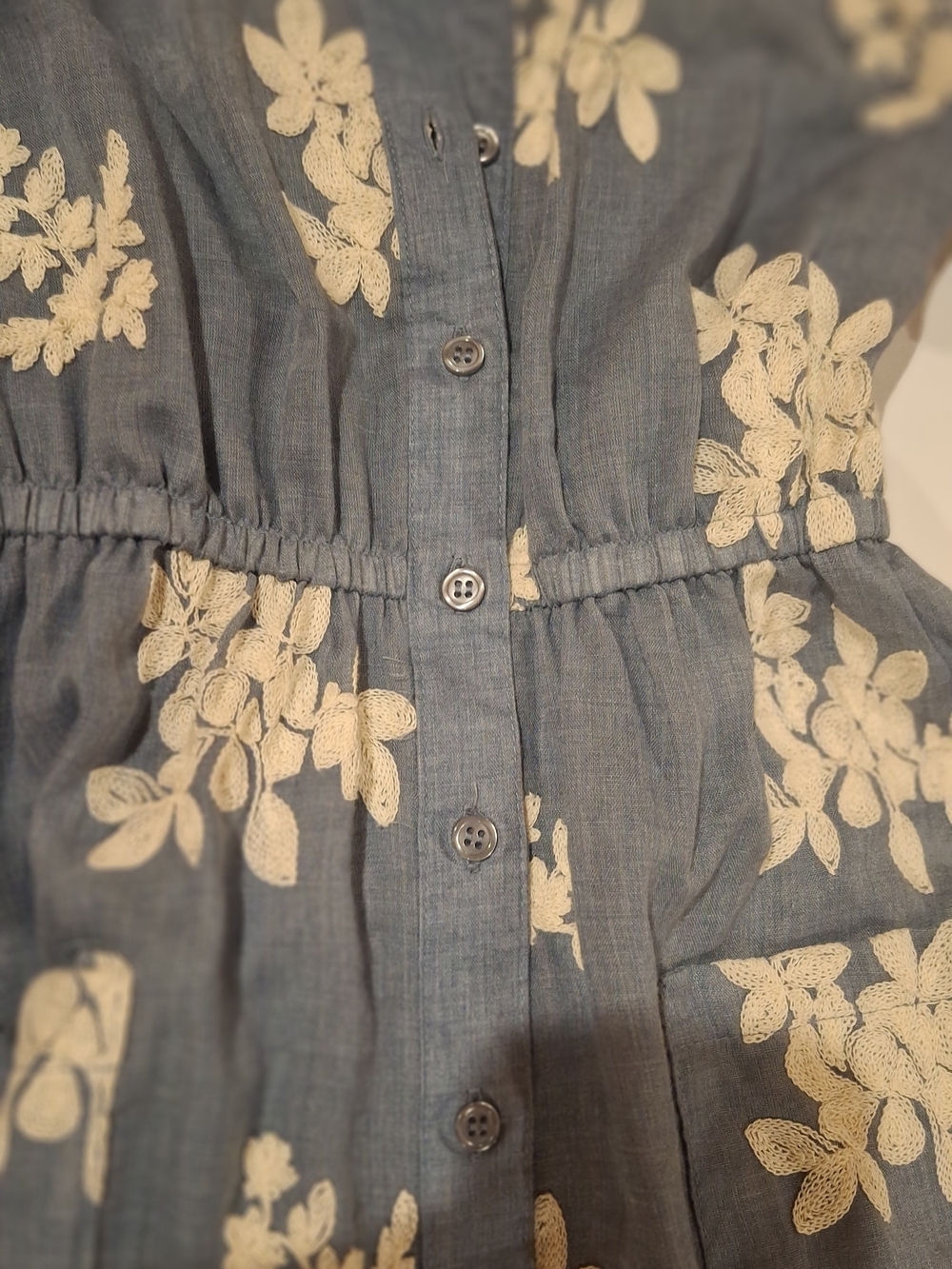 Blue Appliqued Floral Button-Front Mini Dress - Picture 6 of 16